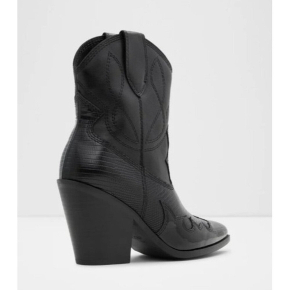 ALDO Nurodeo Black Leather Cowboy Boots Women’s 11 Western Block Heel Pointed - Picture 9 of 15